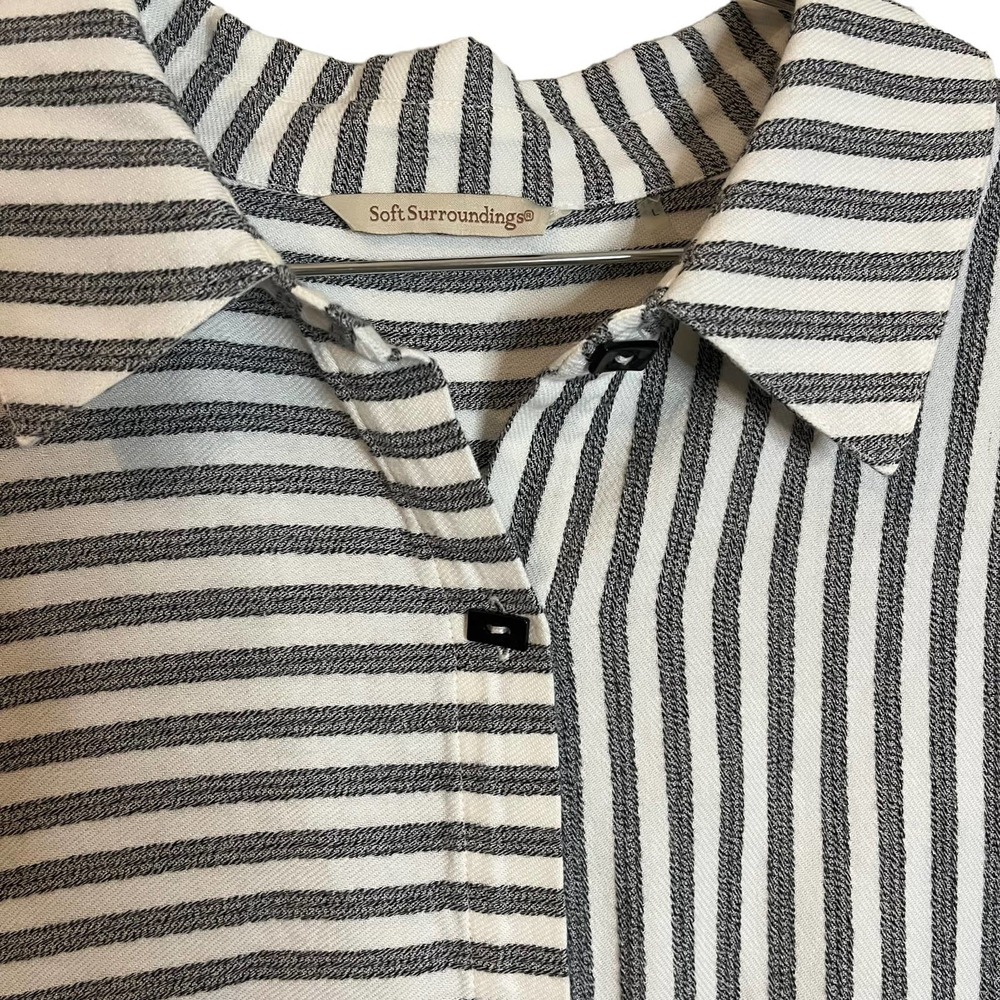 Soft Surroundings Womens Button Back Gray Striped Asymmetrical Tunic Top L - Picture 4 of 8